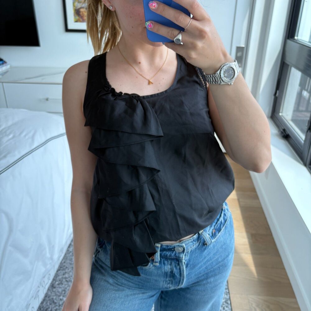 Club Monaco Silk Ruffle Sleeveless Tank Top Blouse